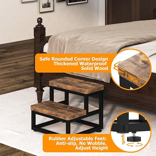2 Step Wooden Step Stools for Adults Kids, Heavy Duty Stepping Stools Wooden - Image 2