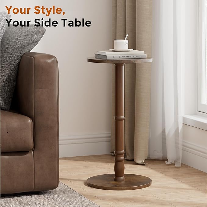 Round Side Tables Set of 2, Solid Wood Pillar - Image 4