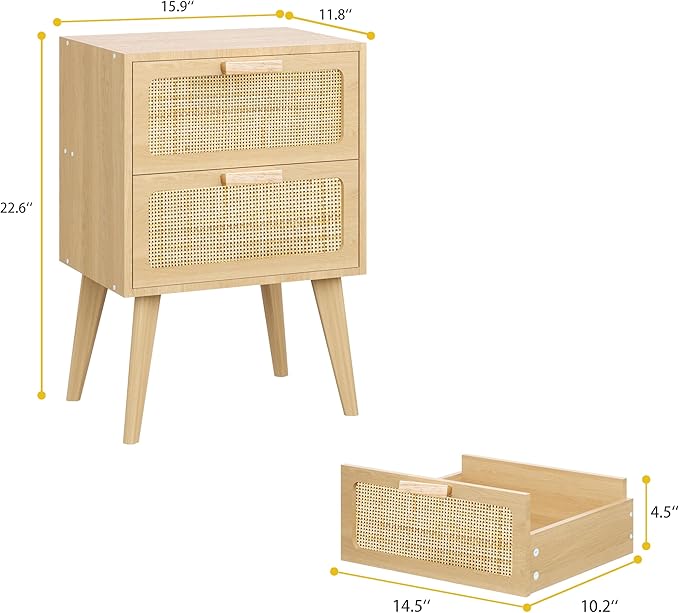 Rattan Nightstand, Boho Bedside - Image 3