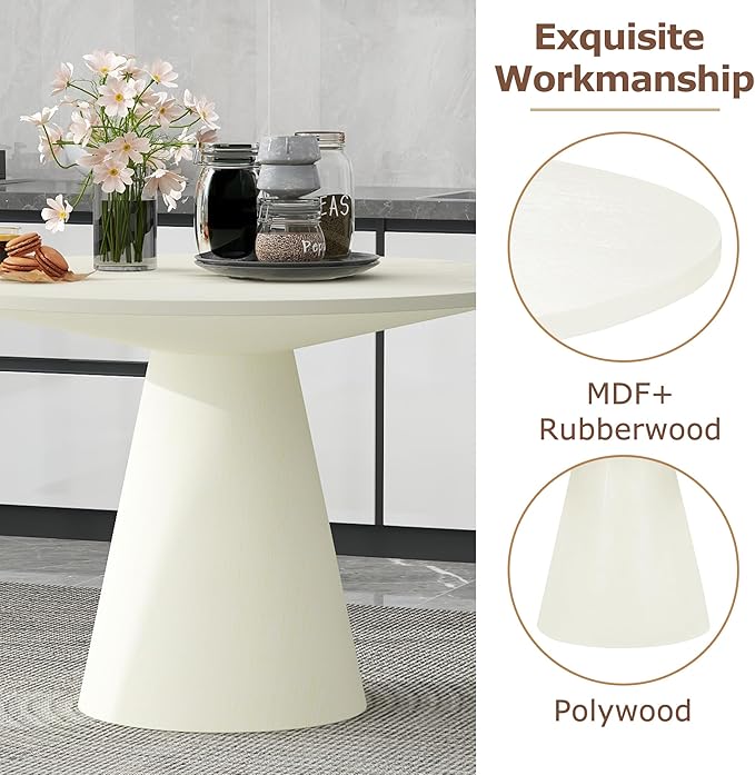 ERYE Contemporary Wooden Round Dining Table, More Decorative Rubber Wood - Image 7