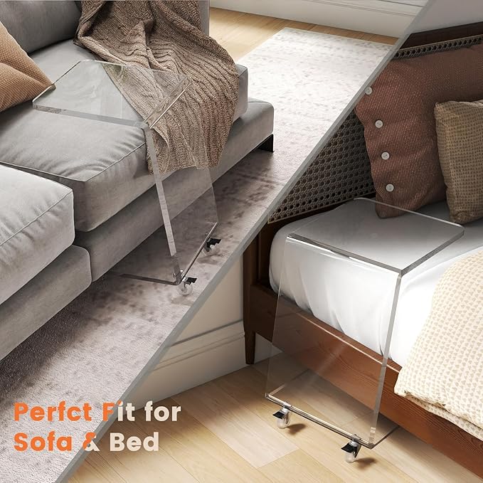 Modern Acrylic Side Table, Mobile C Shaped End Table - Image 7