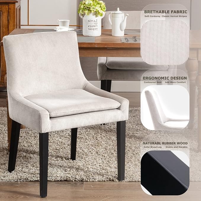 COLAMY Modern Dining Chairs Set of 2, Upholstered Corduroy Accent Side Leisure - Image 7
