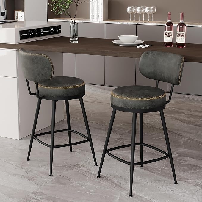 Counter Height Bar Stools, Faux Leather Kitchen Counter Stools - Image 9
