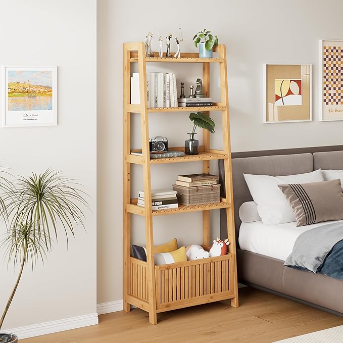 Bamjoy Bamboo Ladder Shelf, Bookshelf - Image 4