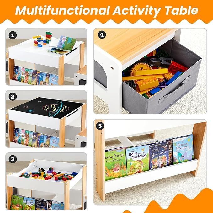 Asweets Kids Table and Chair Set, 4 in 1 Toddler Desk - Image 6