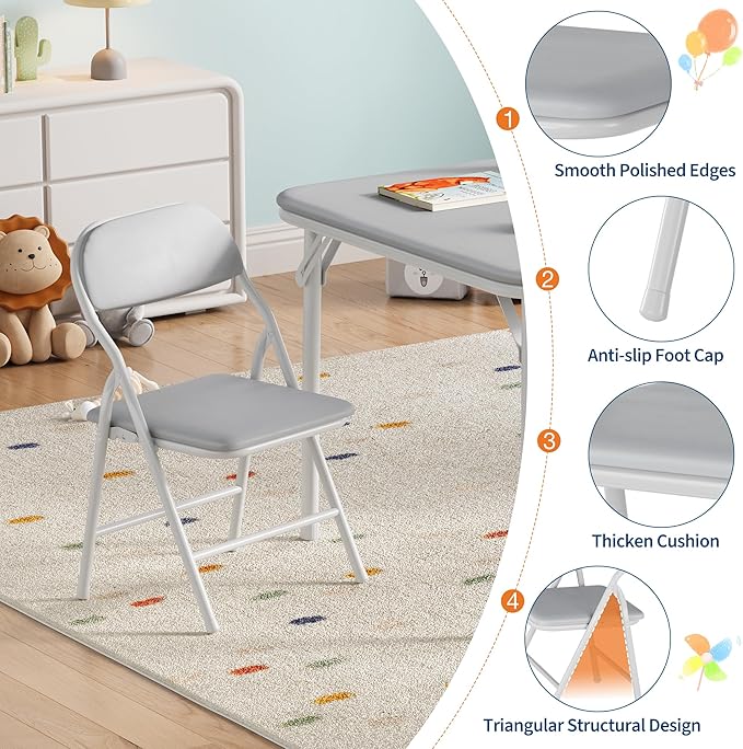 GarveeHome 3-Piece Kids Folding Table and Chairs Set, Toddlers Children's - Image 4