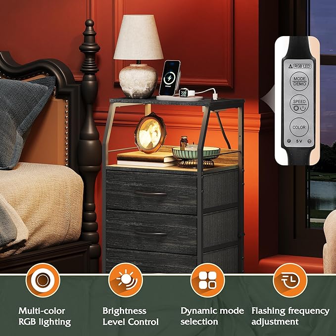 WLIVE Nightstand with Charging Station, Tall 4 Drawer Dresser - Image 4