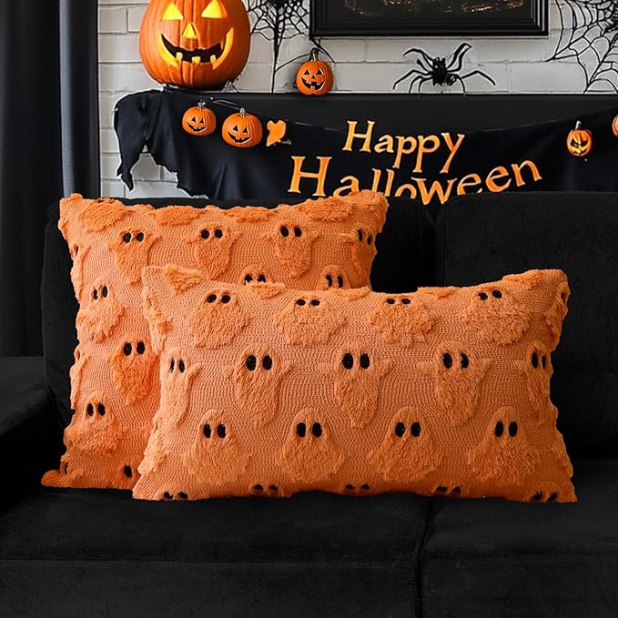 4TH Emotion Halloween Ghost Decorative Lumbar Pillow Covers 12x20 Set of 2 - Image 4