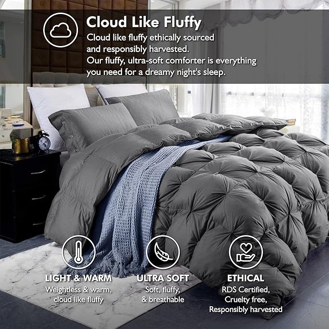 Luxurious All-Season Goose Down Feather Fiber Comforter Oversize Queen Duvet - Image 2