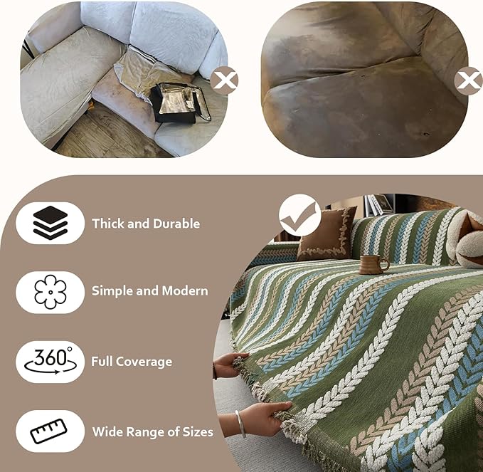 STACYPIK Thick Jacquard Green Couch Cover, Washable Sofa Cover - Image 6