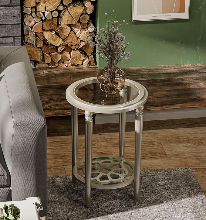 COSIEST Round Side Table, End Table Glass - Image 3