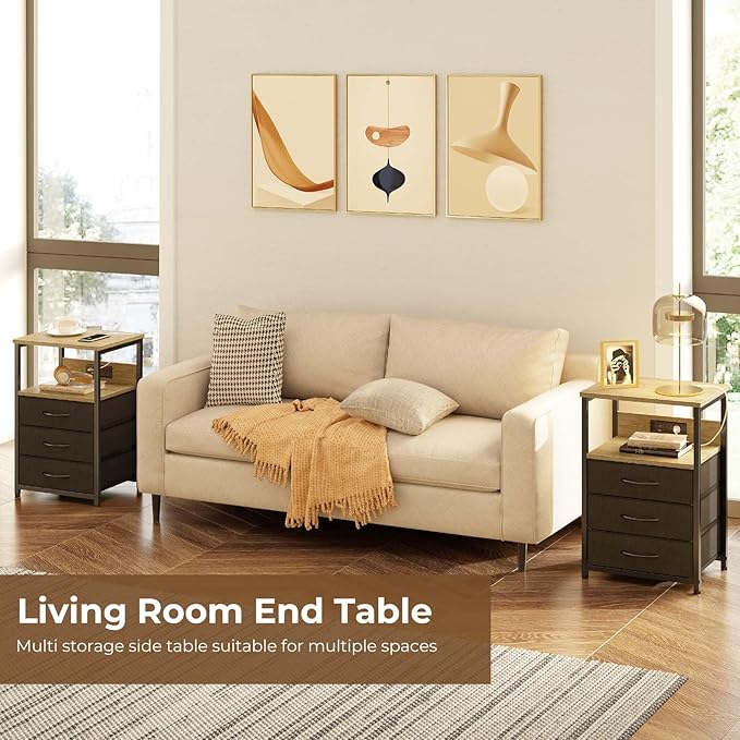 Seventable Nightstand with Charging Station and LED Light, Bedside End Table - Image 6