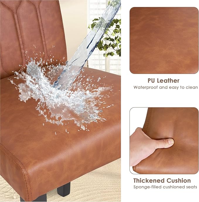 VECELO Upholstered Dining Chairs Set of 2, Modern PU Leather Accent Parsons - Image 5