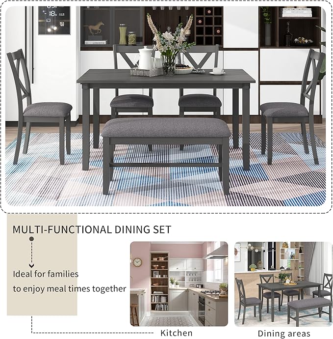 Merax 6-Piece Kitchen Dining Table Set Wooden Rectangular Dining Table - Image 6