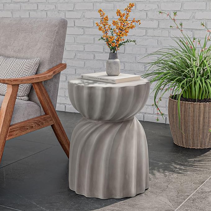 COSIEST Outdoor Side Table, 2 Pieces Concrete Contemporary Lightweight Side - Image 5