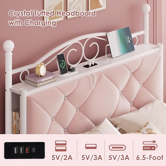 Full Upholstered Canopy Bed Frame - Image 4