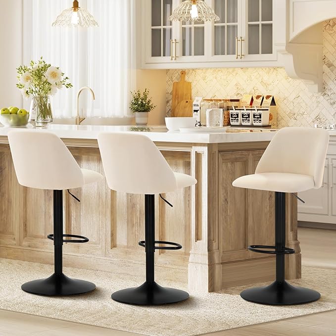 COLAMY Bar Stools Set of 3, Modern Swivel Bar Chairs, Adjustable Upholstered by COLAMYINC