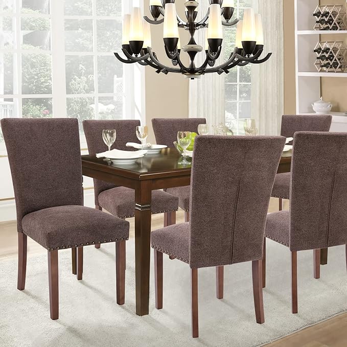 Parsons Dining Chairs Set of 6, Upholstered Nailhead Dining Room Kitchen Side - Image 2
