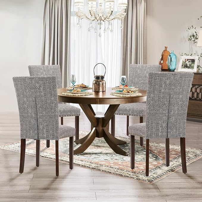 Parsons Dining Chairs Set of 6, Upholstered Nailhead Dining Room Kitchen Side - Image 4