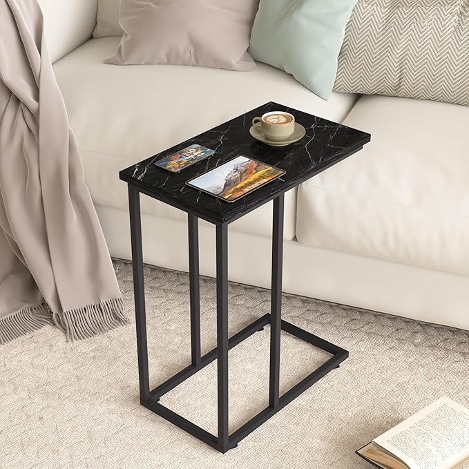 VECELO C Shaped End Side Table for Sofa Couch and Bed Snack TV Tray for Living - Image 7