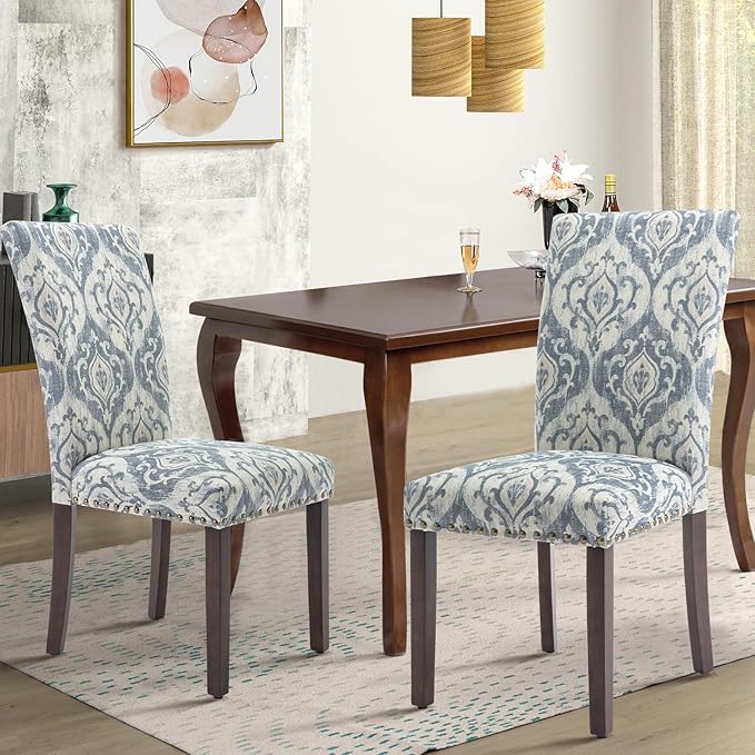 COLAMY Upholstered Parsons Dining Chairs Set of 2, Fabric Dining Room Kitchen - Image 8