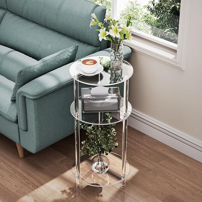 Clear Round Acrylic Side Table for Small Spaces, 11.81" L x 11.81" W x 24.6" H - Image 2