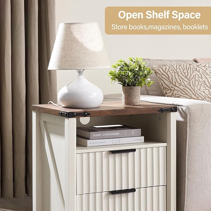 Antique White Nightstand with Charging Station Set of 2-20 Inch Wide Farmhouse - Image 6