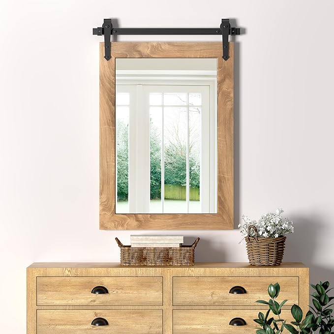 Farmhouse Barn Door Mirror 22”x32” Rustic Decorative Vanity Mirrors Wall Decor - Image 3