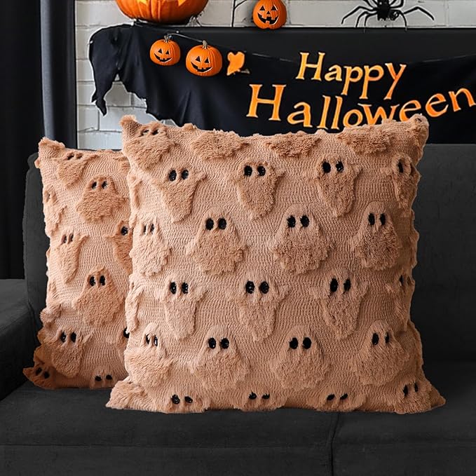 4TH Emotion Halloween Ghost Decorative Pillow Covers 16x16 Set of 2, Light by 4THEmotion