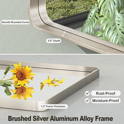 20x30 Inch Brushed Nickel Bathroom Mirror, Brushed Silver Metal Framed Wall - Image 2