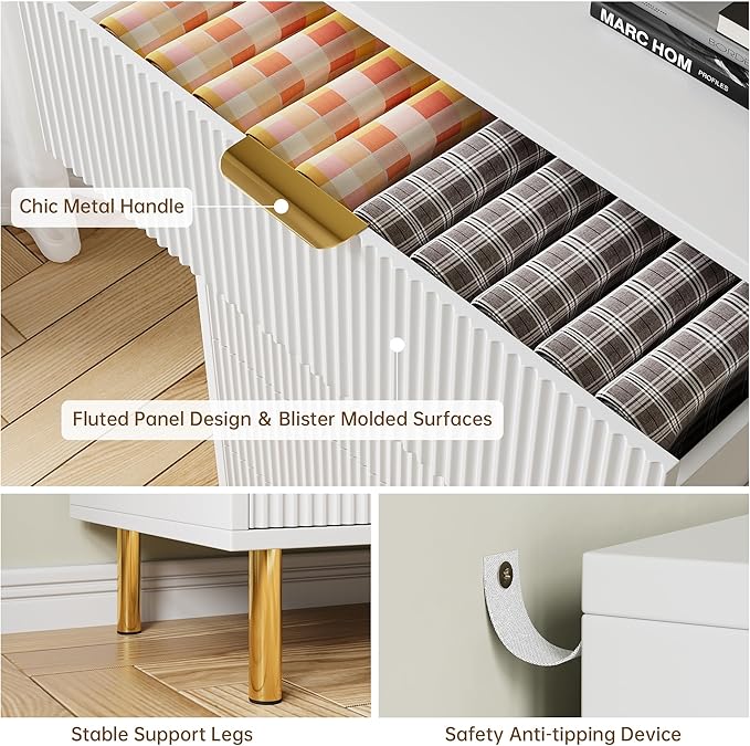 GarveeHome White Dresser, Modern 5 Drawer Dresser - Image 7
