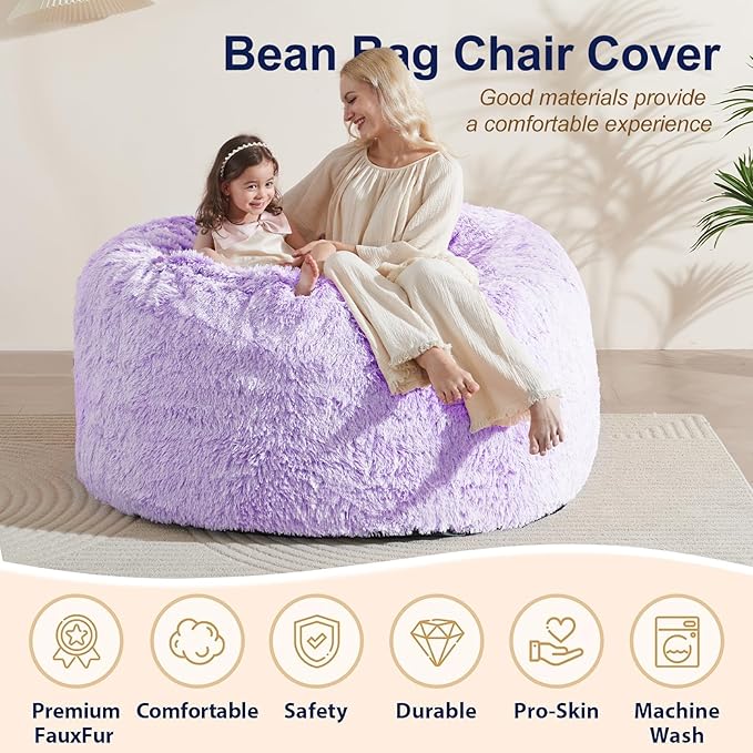 Huge Bean Bag Covers Only, Fluffy Stuffed Beanbag Chair Covers No Filler - Image 4