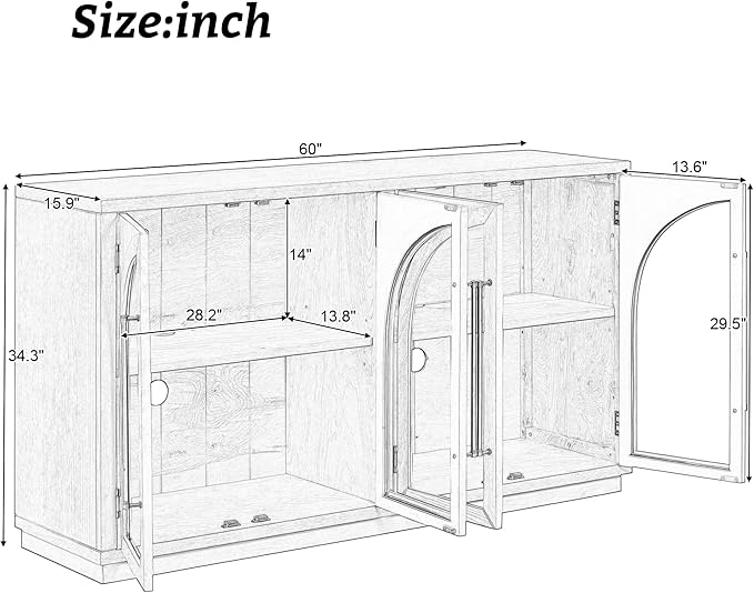 Merax Retro Buffet Sideboard, Wood Storage Cabinet - Image 2