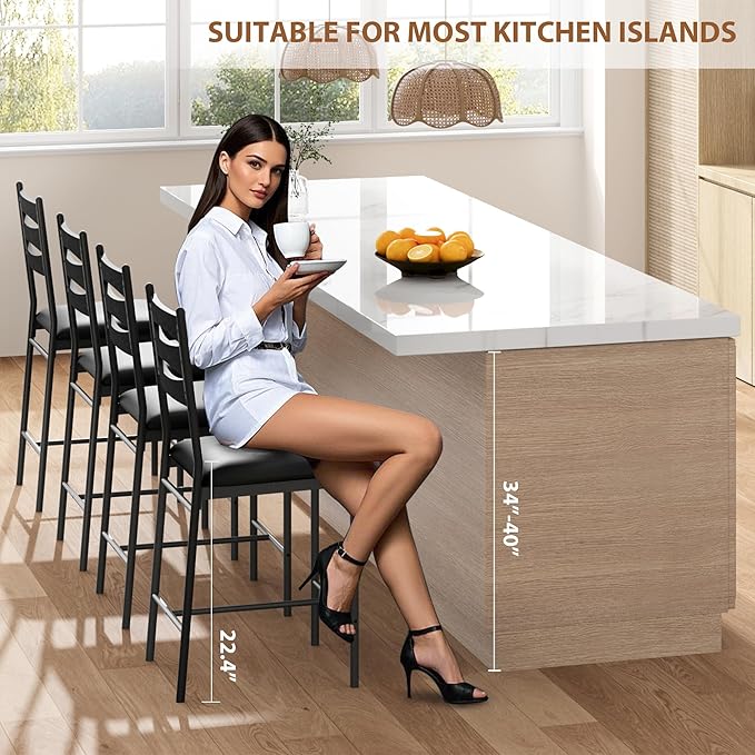 GarveeHome Bar Stools Set of 2, Wooden Barstools, Faux Leather Upholstered Bar - Image 3