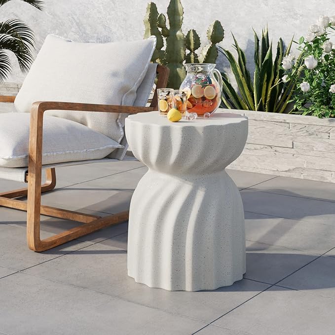 COSIEST Outdoor Side Table, Concrete Contemporary Lightweight Accent Table - Image 4