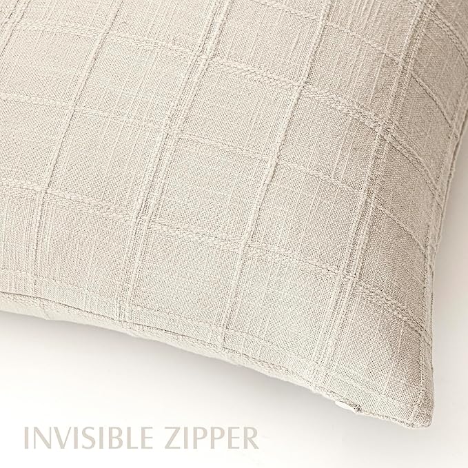 Foindtower Set of 2 Decorative Linen Check Throw Pillow Covers Neutral - Image 3