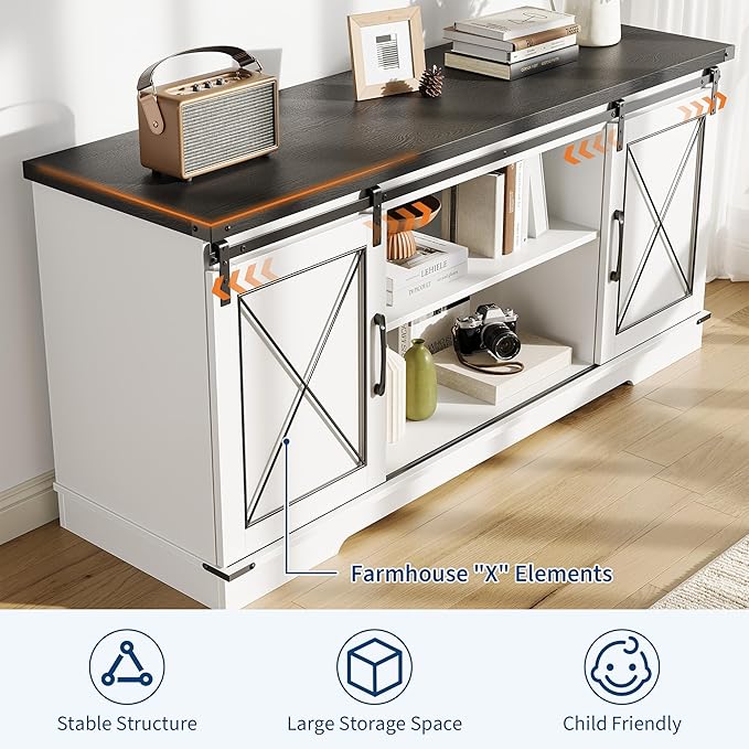 CABIHOME Farmhouse TV Stand and Entertainment Center - Image 3