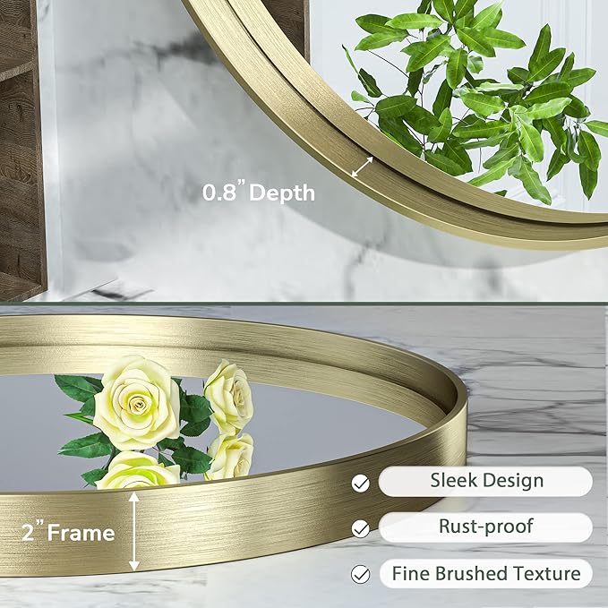 TokeShimi Round Gold Mirror 36 Inch Round Bathroom Mirror - Image 4