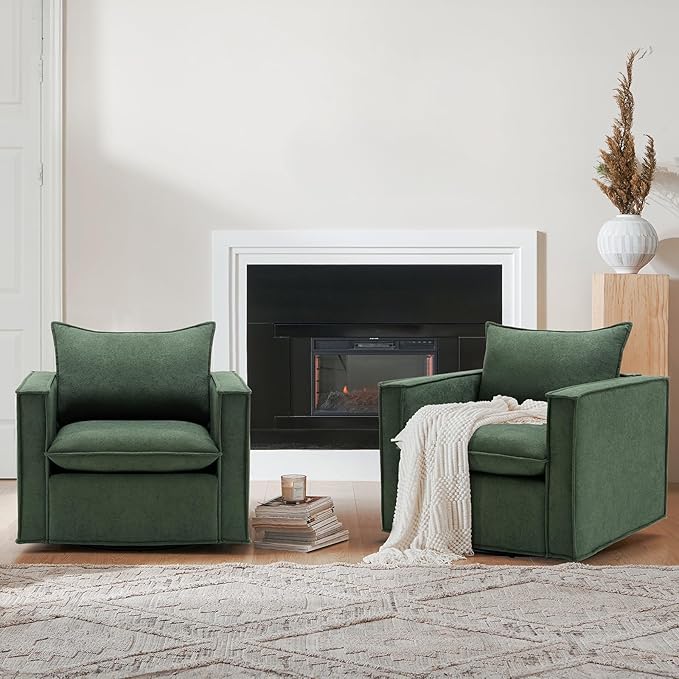COLAMY Swivel Accent Chair Set of 2, Wide Upholstered 34in Living Room Chairs - Image 8
