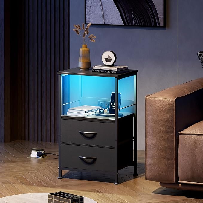 WLIVE LED Night Stand with Charging Station, Dorm Bedside Table End Table with - Image 7