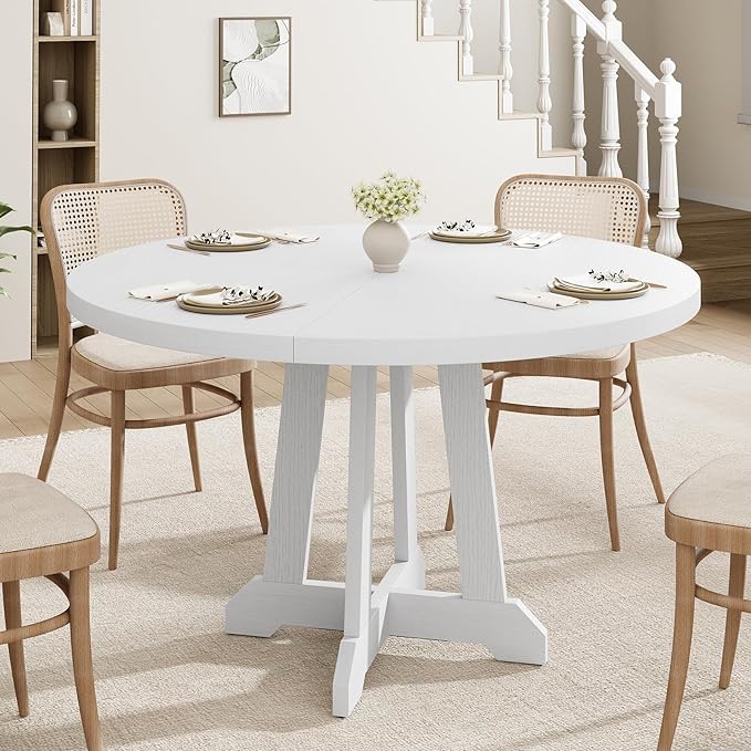 GarveeHome Round Dining Table for 4, Kitchen Dining Room Circle Dinner Pedestal by GarveeHome