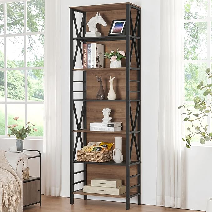 HOMISSUE Tall Bookshelf, 7-Tier Book Shelf, Rustic Wood Metal Bookshelves and - Image 3