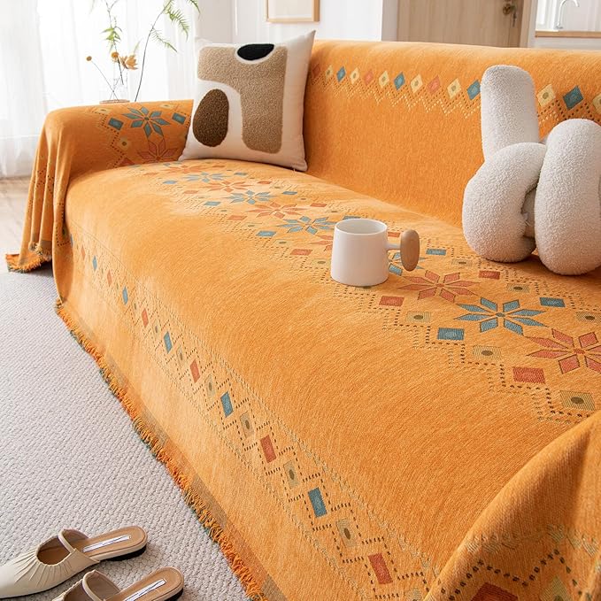 STACYPIK Orange Jacquard Sofa Cover - Image 8