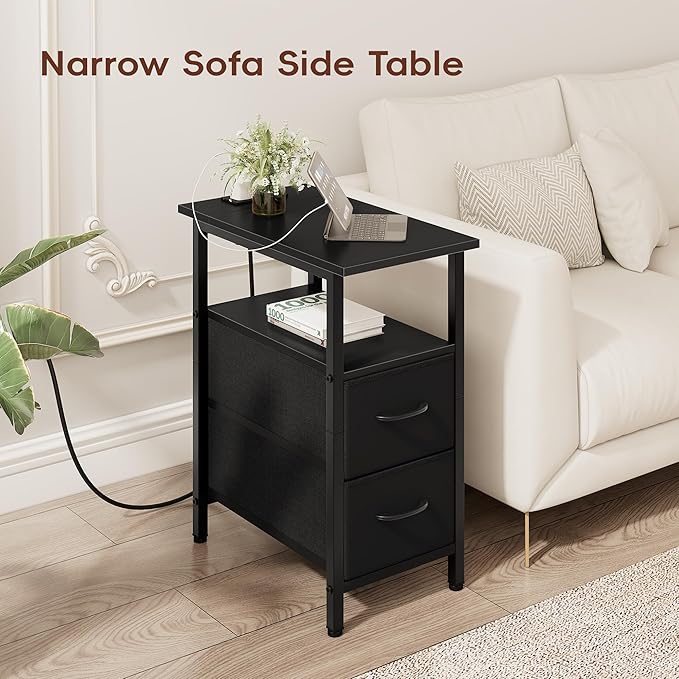 Vagusicc Black End Table with Charging Station, Narrow Side Table, 23.8'' Tall - Image 6