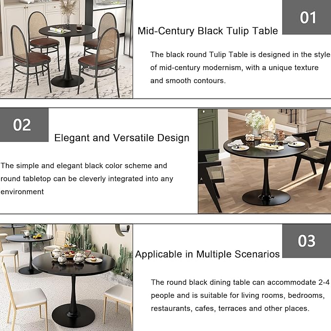 Round Black Dining Table, 31.5" Tulip Table - Image 5