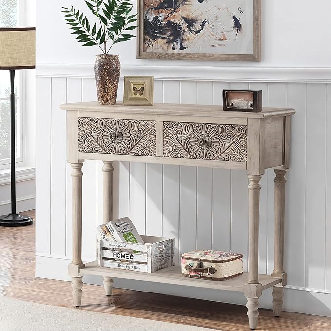 COSIEST Console Table with 2 Drawers, MDF Narrow Entryway Table with Storage - Image 6