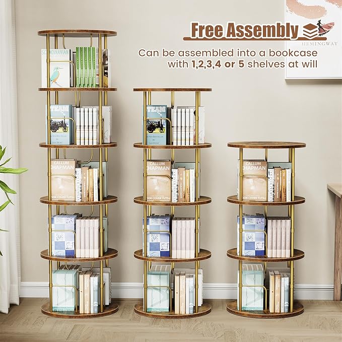 5 Tier Rotating Bookshelf, 360 ° Display Stackable Spinning Bookshelf Tower - Image 5