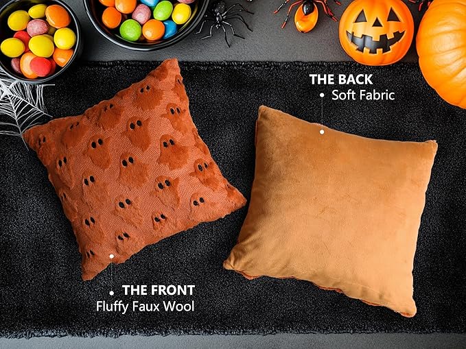4TH Emotion Halloween Ghost Decorative Pillow Covers 20x20 Set of 2, Rust Red - Image 5