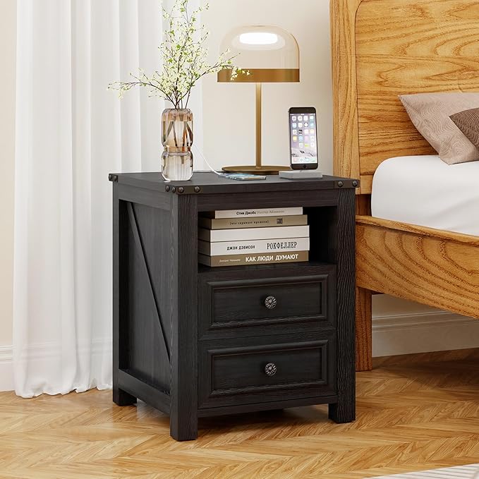 Vipbear Nightstand Set of 2, 18” Wide Farmhouse Night Stand - Image 2