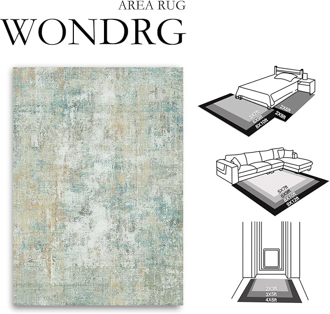 8x10 Washable Area Rug Teal Beige Modern Neutral Abstract Living Room Bedroom - Image 2